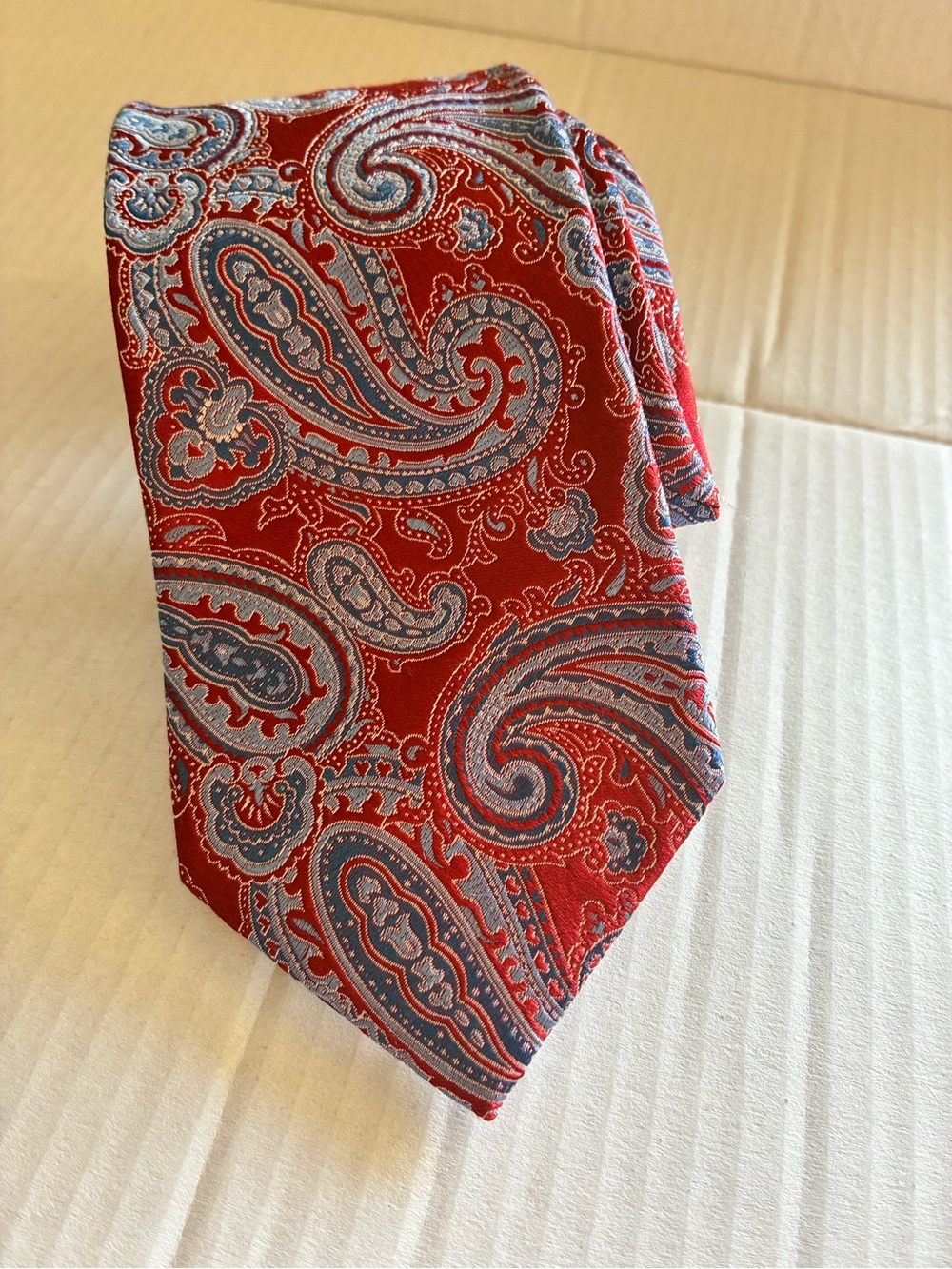 Red and Blue paisley Jacquard Patterned Men's Tie by Patrick James